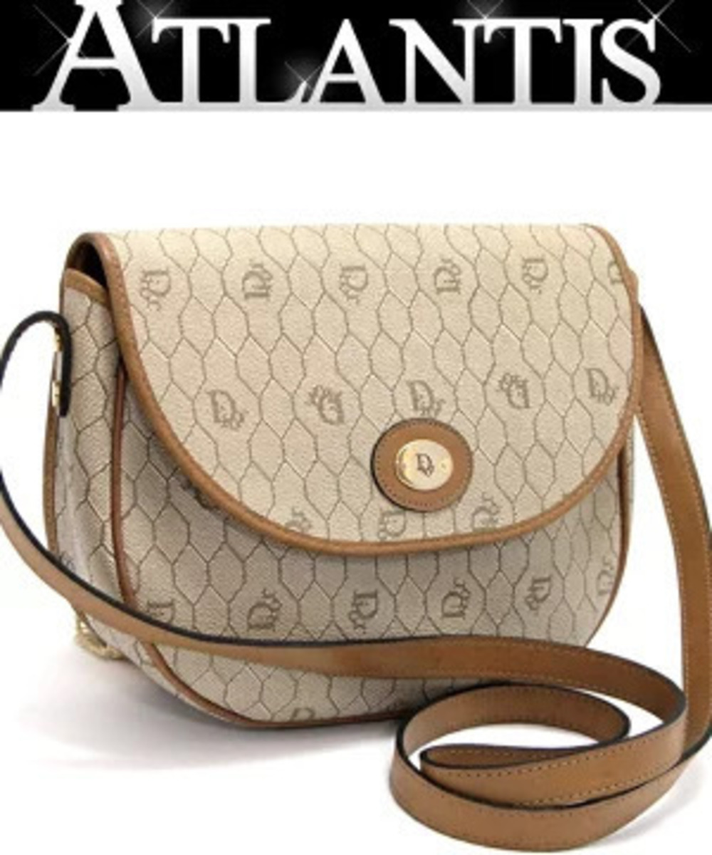 Christian Dior Honeycomb Shoulder Bag x Leather Beige Cream